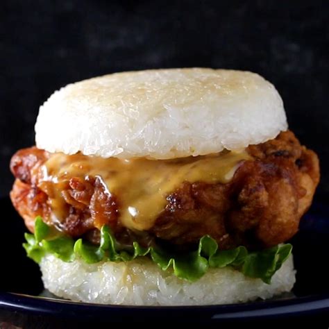 Japanese-Style Fried Chicken Rice Burger Recipe by Maklano