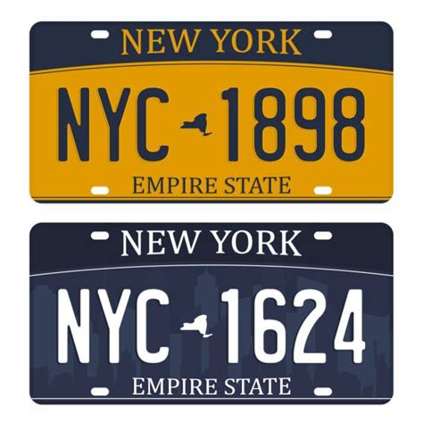 License plates isolated on white background. New York license plates with numbers and letters ...