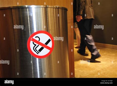 smoking ban or smoking prohibited sign with pictogram of a filter ...