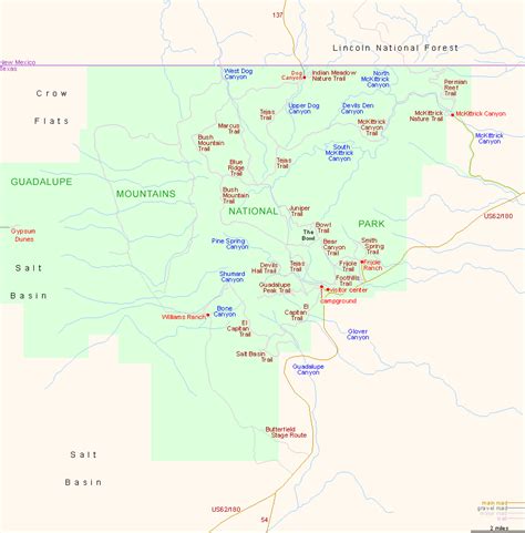 Map of Guadalupe Mountains National Park, Texas