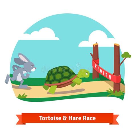 The Tortoise and the Hare Racing Together To Win Stock Vector - Illustration of line, finish ...