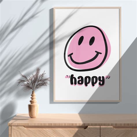 Smile Face Poster, Trendy Aesthetic Room Decor, Pink Wall Art Print ...