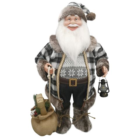 SANTA STANDING 24" BLACK/ GRAY/ WHITE W/LANTERN - Christmas Forever