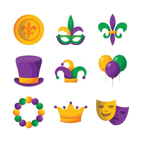 Mardi Gras Carnival Festival Colorful Doodle Icon Collection 4593994 Vector Art at Vecteezy