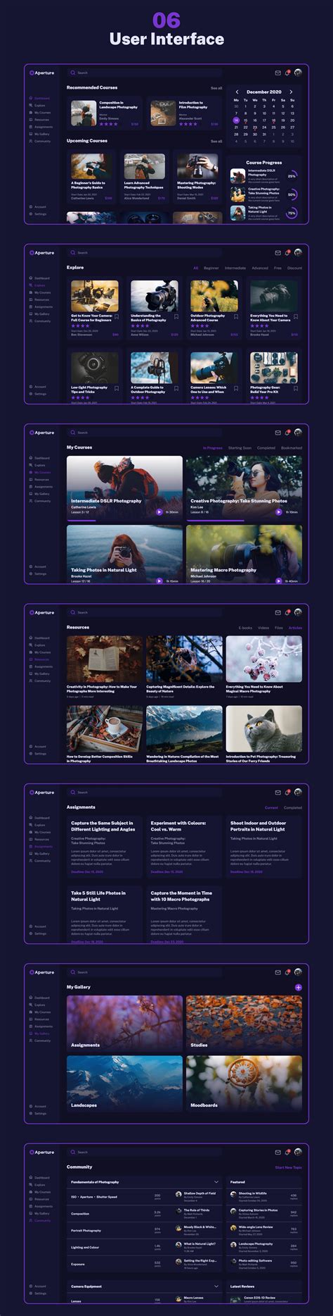 Aperture - Photography Learning Web App Design :: Behance