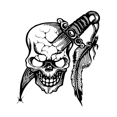 Hand Drawn Skulls And Blade Tattoo Design Vector 5736636 Vector Art at ...