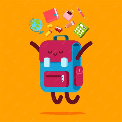 Premium Vector | Backpack character with school supplies vector cartoon ...