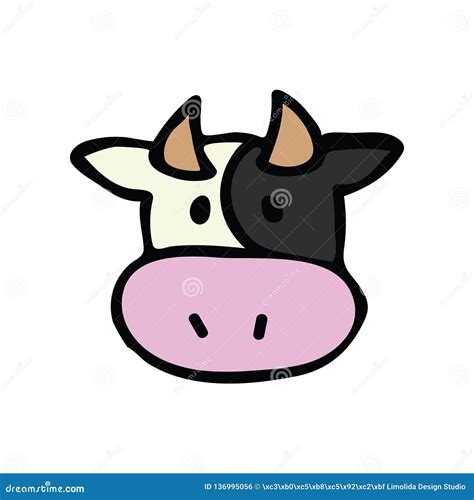 Cute Cow Head Icon Vector Illustration. Farm Animal Hand Drawn for Childrens Clipart Stock ...