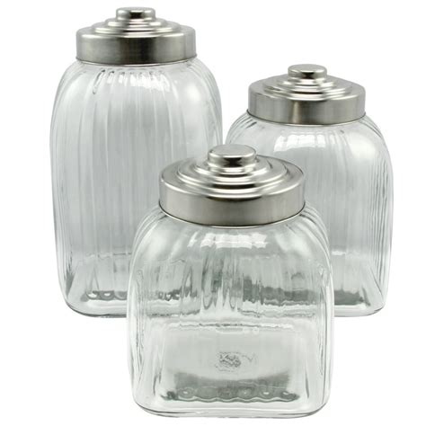 Cottage Chic 3-Piece Clear Glass Canister Set with Stainless Steel Lid - Walmart.com - Walmart.com