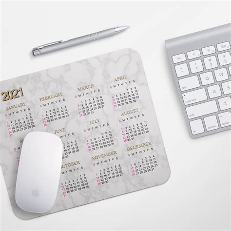 MOUSE PAD CALENDAR White Marble Mouse Pad Desk Mouse Pad | Etsy