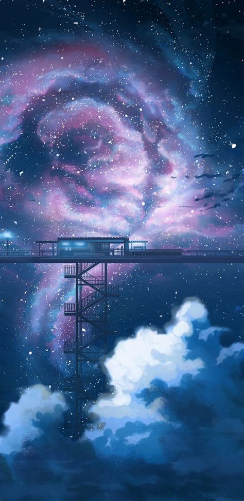 Anime Night Sky Stars Clouds Scenery, Anime Purple Galaxy HD phone ...