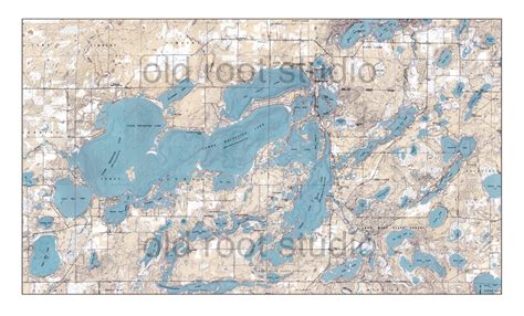 Hand Painted Map of the Whitefish Chain of Lakes, Minnesota 1959 / Old Vintage Whitefish Chain ...