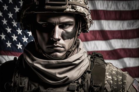 Premium Photo | American soldier on the background of the flag full ...