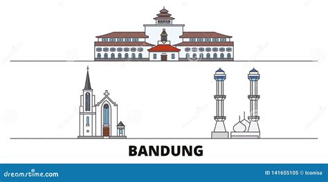 Indonesia, Bandung City Skyline Isolated Vector Illustration, Icons | CartoonDealer.com #253211931