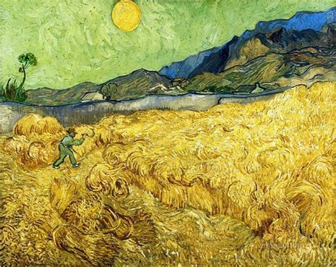 Vincent van Gogh (Dutch, Post-Impressionism, 1853-1890): Wheat Field with Reaper and Sun, 1889 ...