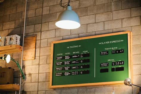 Menu board design for specialty coffee and Slayer Espresso at The Hangar | Coffee shop menu ...