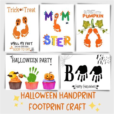 Halloween Handprint Footprint Art, Printable Halloween Keepsake Craft, Handprint Art for Baby ...