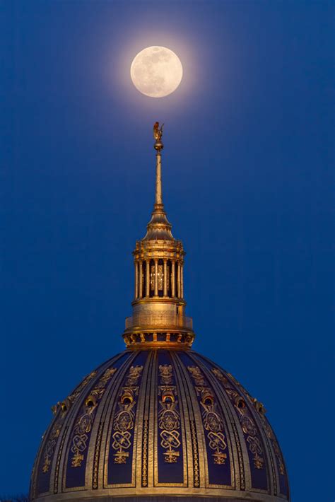 Capitol Dome Full Moon - WV State Capitol - Moon Rise – Reflection in a Pool