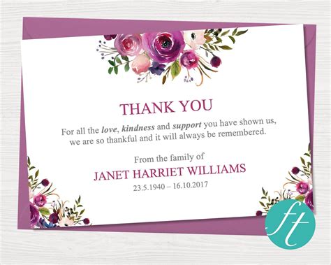 Printable Free Funeral Thank You Cards Templates