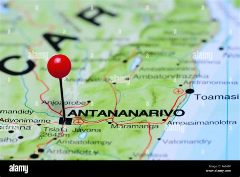 Antananarivo pinned on a map of Africa Stock Photo - Alamy