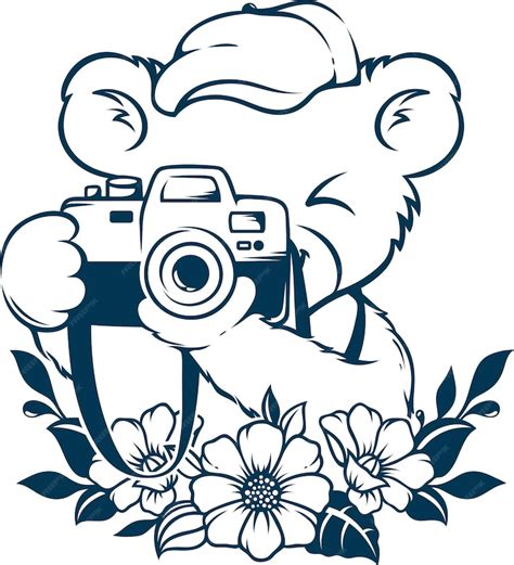 Premium Vector | Aesthetic floral photograph bear tattoo silhouette graphic