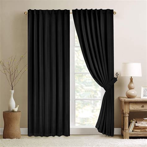 Chezmoi Collection Black Thermal Blackout Back Tab Curtain Set of 2 Panels - Walmart.com ...