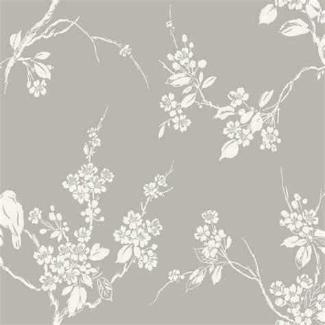 SS2588 l Grey & White Imperial Floral Blossoms Branch Prepasted Wallpaper