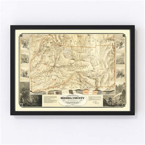 Sierra County CA Map 1874 Old Map of California Art Vintage Print ...