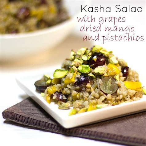 Kasha Salad with Grapes, Dried Mango and Pistachios