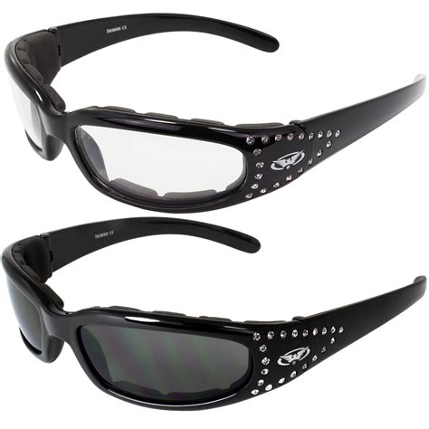 Set of 2 Women Motorcycle Padded Sunglasses Glasses Clear and Smoked ...