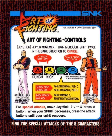 Art of Fighting (SNK) - Arcade Flyers, How to Play / Art Gallery