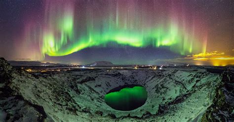 The Northern Lights Reflected in a Volcanic Crater Lake in Iceland ...