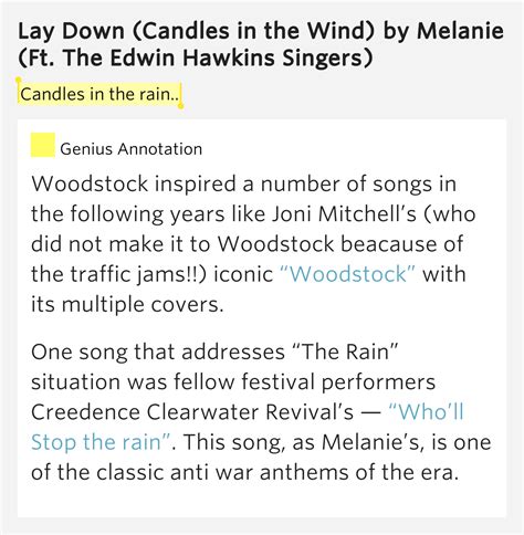 Candles in the rain.. – Lay Down (Candles in the Rain) Lyrics Meaning