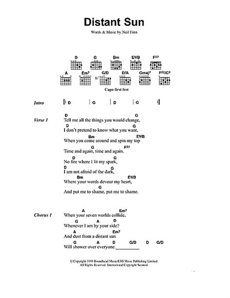 Distant Sun sheet music by Crowded House (Lyrics & Chords – 40762)