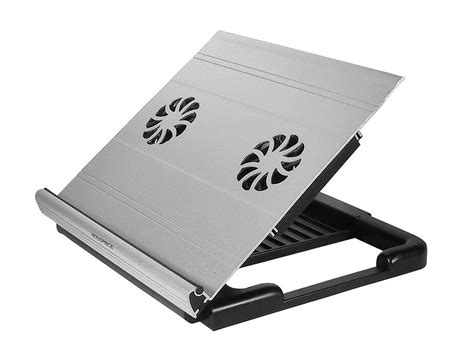 Adjustable Aluminum Laptop Riser Cooling Stand w/ Built-In 70mm Fan - Black - Monoprice.com