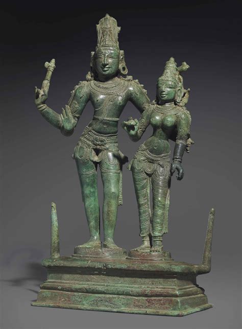 A BRONZE FIGURE OF SHIVA AND PARVATI , SOUTH INDIA, CHOLA PERIOD, 12TH ...