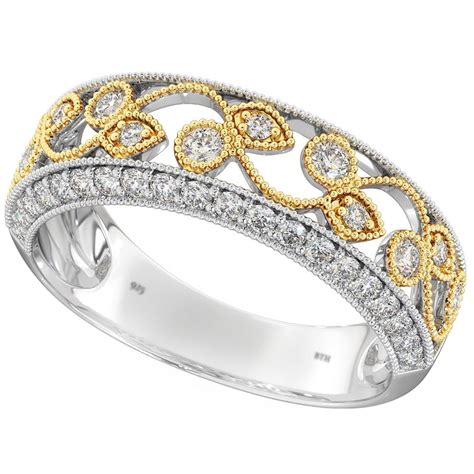 Art-Deco Floral Filigree Gold and 925 Sterling Silver Ladies Ring