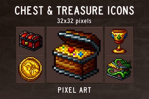 48 Chest and Treasure Pixel Art Icons by Free Game Assets (GUI, Sprite ...