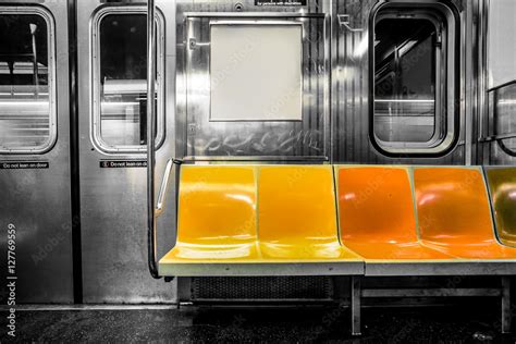 New York City subway car interior with colorful seats Stock Photo | Adobe Stock