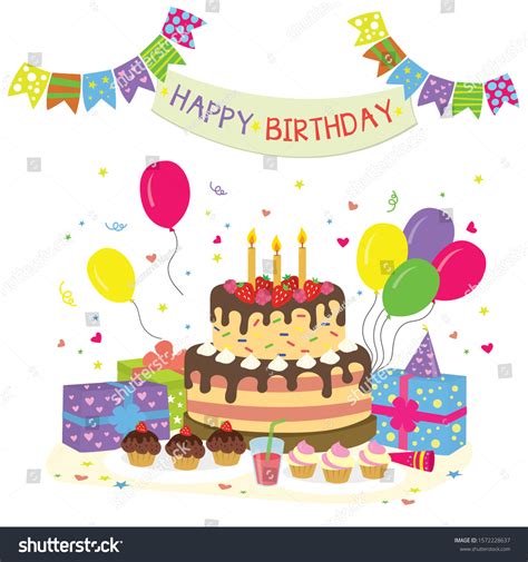 Happy Birthday Party Poster Template Cartoon Stock Vector (Royalty Free) 1572228637 | Shutterstock