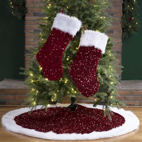 Glitzhome® Red Sequin Christmas Stocking & Tree Skirt Set | Michaels