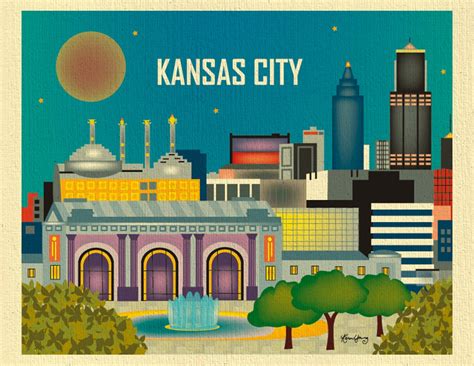 Kansas City Skyline Art Print Kansas City Wall Art Kansas