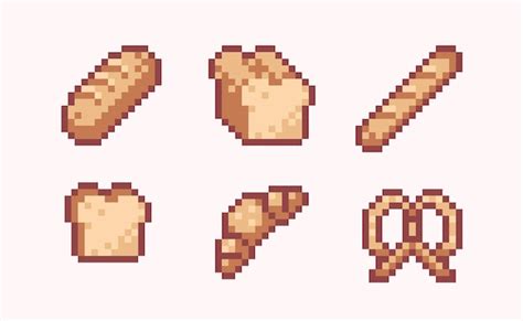 Premium Vector | Bread assortment pixel art set. baked bun, baguette ...