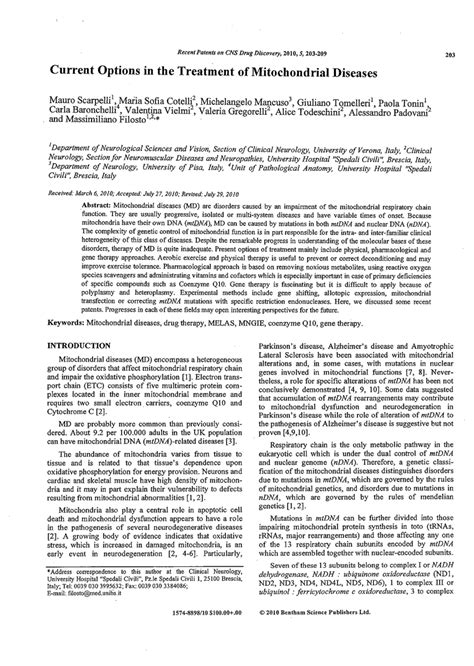 (PDF) Current Options in the Treatment of Mitochondrial Diseases