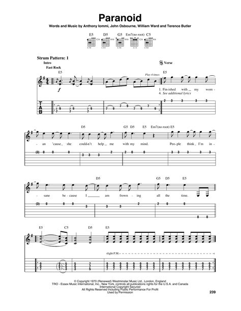 Paranoid by Black Sabbath Sheet Music for Easy Guitar Tab at Sheet ...