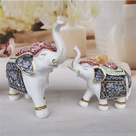 Fengshui Elephant Statue Garden miniatures White Elephant Figurines Resin Elephant with Trunk up ...