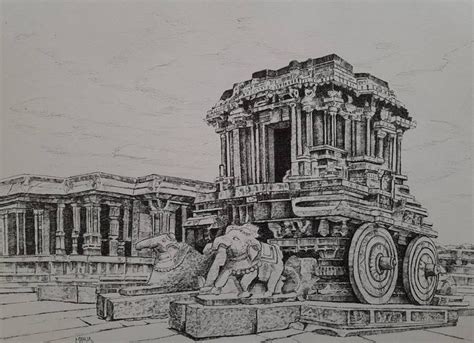 Hampi Chariot - 3 Drawing by Mahua Pal | Saatchi Art | Architecture drawing art, Architecture ...