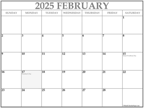 February 2025 with holidays calendar