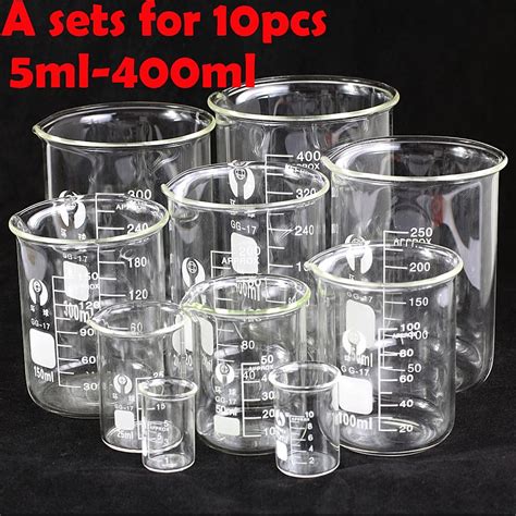 New A sets 10pcs Chemistry Laboratory Beaker Borosilicate Measuring ...