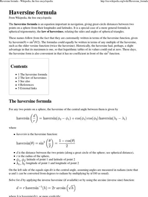 Haversine Formula - Wikipedia, The Free Encyclopedia | PDF | Euclidean Plane Geometry | Special ...